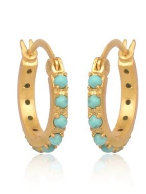 Christina Greene Gold Hoop Earrings with Turquoise Stones - Women Jewelry